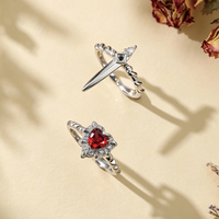 SA Jewelry Ensemble de bagues cœur poignard en cuivre ton argenté avec pierre cœur rouge et bande torsadée, style Punk Gothique Vintage, bijoux pour femmes, vente en gros