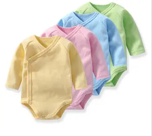 定制100% 棉新设计空白全袖侧扣紧身衣婴儿和服连裤