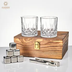 Whiskey Stones Gift Set Whiskey Glass Set Gifts 6 Granite Chilling Whisky Rocks 2 Crystal Whisky Glasses With Wooden Box