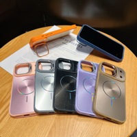 Coque de téléphone Frosted Aurora magnétique antichoc en TPU+PC avec support, chargement sans fil magnétique et protection de l'appareil photo