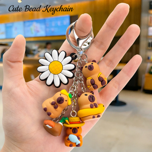 Sunflower & Kapibala Fashion Sunflower Animal Kapibala Bead Keychains Bulk Rubber Charms Bag Decor Accessories Keychain up
