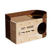 Niche pour chat en bois multifonctionnelle très demandée avec griffoir en sisal et espace de repos fermé pour chats d'intérieur