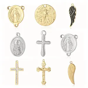 Pendant Necklace Stainless Steel 18K Gold Plated Waterproof Non Tarnish Stainless Steel Charms Cross Pendant Diy