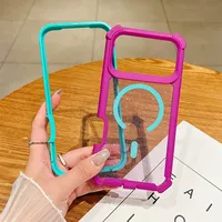 Coque de protection robuste 2-en-1 transparente à paillettes avec aimant antichoc pour iPhone 17 Air 16 15 14 Plus 13 Pro Max