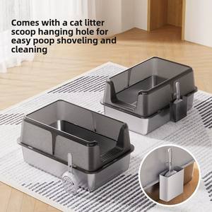 OEM/ODM panci kotoran kucing baja tahan karat pagar tinggi terbuka ekstra besar antipercikan semi-tertutup perlengkapan hewan peliharaan - Product Image 3