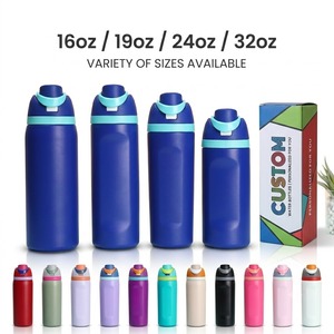 Bouteille d'eau isotherme à double paroi en acier inoxydable 304 de 16, 19, 24, 32 oz avec poignée et paille, personnalisable avec logo, pour sports de plein air - Product Image 1