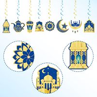 Ensemble de décorations suspendues pour l'intérieur pour le Ramadan Eid Mubarak avec 16 spirales bleues et dorées pour décorations de fête