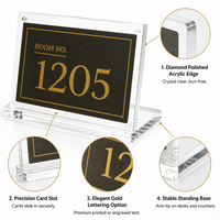 Support de signalétique d'hôtel en acrylique transparent, avec logo personnalisé, pour carte de bienvenue, présentoir de table ou de bureau, fabriqué en Chine