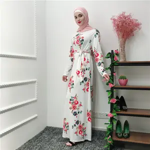 2019 नवीनतम Abaya डिजाइन दुबई पार्टी इस्लामी कपड़े गर्मियों में मुस्लिम महिलाओं लंबी पोशाक मैक्सी बागे पुष्प कपड़े