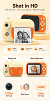 Appareil photo instantané pour enfants avec impression, écran 3,5 pouces, vidéo 1080P, selfie, double objectif, lecteur MP3, jouet portable, cadeau d'anniversaire
