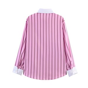ZEVITY 2026 Neue Damen Einreihige Bluse mit Reverskragen, Farblich Abgestimmten Streifen und Langen Ärmeln für Büro und Business-Casual - Product Image 3