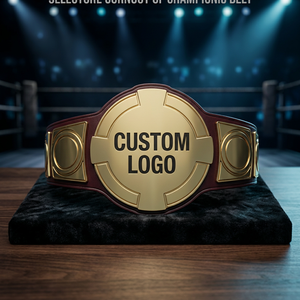 Ceinture de championnat poids lourd en or, titre personnalisé, trophée de lutte, MMA, boxe, plaque en laiton gravée en profondeur, sangle en cuir véritable - Product Image 1