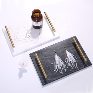 Wholesale Luxury Custom Silver Metal Gift Wedding Decoration <strong>Marble</strong> Serving <strong>Tray</strong> - Product Image 2