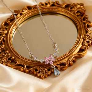 Collier tendance en acier inoxydable plaqué platine avec pendentif géométrique en forme de fleur et zircon en goutte d'eau, avec chaîne de clavicule - Product Image 6