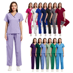 Women <b>Scrub</b> Set Moisture Wicking Knitted Split Uniform Hospital Workwear Full Coverage Two Piece Suit For Nurses - Product Image 1