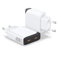 Chargeur GaN 45W à double port USB-C, chargeur rapide et fin, PPS QC3.0 SCP PD, prise murale EU, pour iPhone 15 14, Samsung, téléphone Android