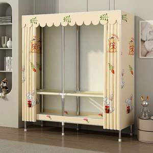 Armario Sencillo con Estructura de Acero, Puerta Corredera, Independiente, Fácil de Montar, Color Sólido, Tela, Almacenamiento para Dormitorio - Product Image 4