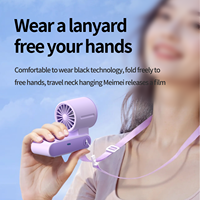 Hxtc88 Nouveau ventilateur portable pliable à main avec fonction de refroidissement par air et glace, rechargeable par USB, 6000 mAh, avec cordon de suspension