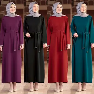 The New Middle East Women's Dress Muslim Abaya Solid Color Polyester Fashion Women Dress 2022