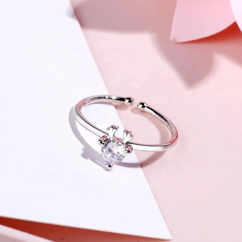 Cincin Berlapis Perak Berlian Imitasi Tanduk Rusa Kualitas Tinggi untuk Wanita Elegan Elegan Indah Perhiasan Jari Natal