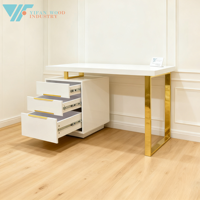 Bureau moderne blanc brillant avec pieds dorés et panneau en bois Bureau d'ordinateur avec rangement pour meubles de salon