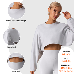 Haut Court de <span class=keywords><strong>Sport</strong></span> Ample <span class=keywords><strong>Femme</strong></span> Personnalisable avec Logo, Manches Longues à Col Rond, pour Entraînement, Gym et Fitness - Product Image 2