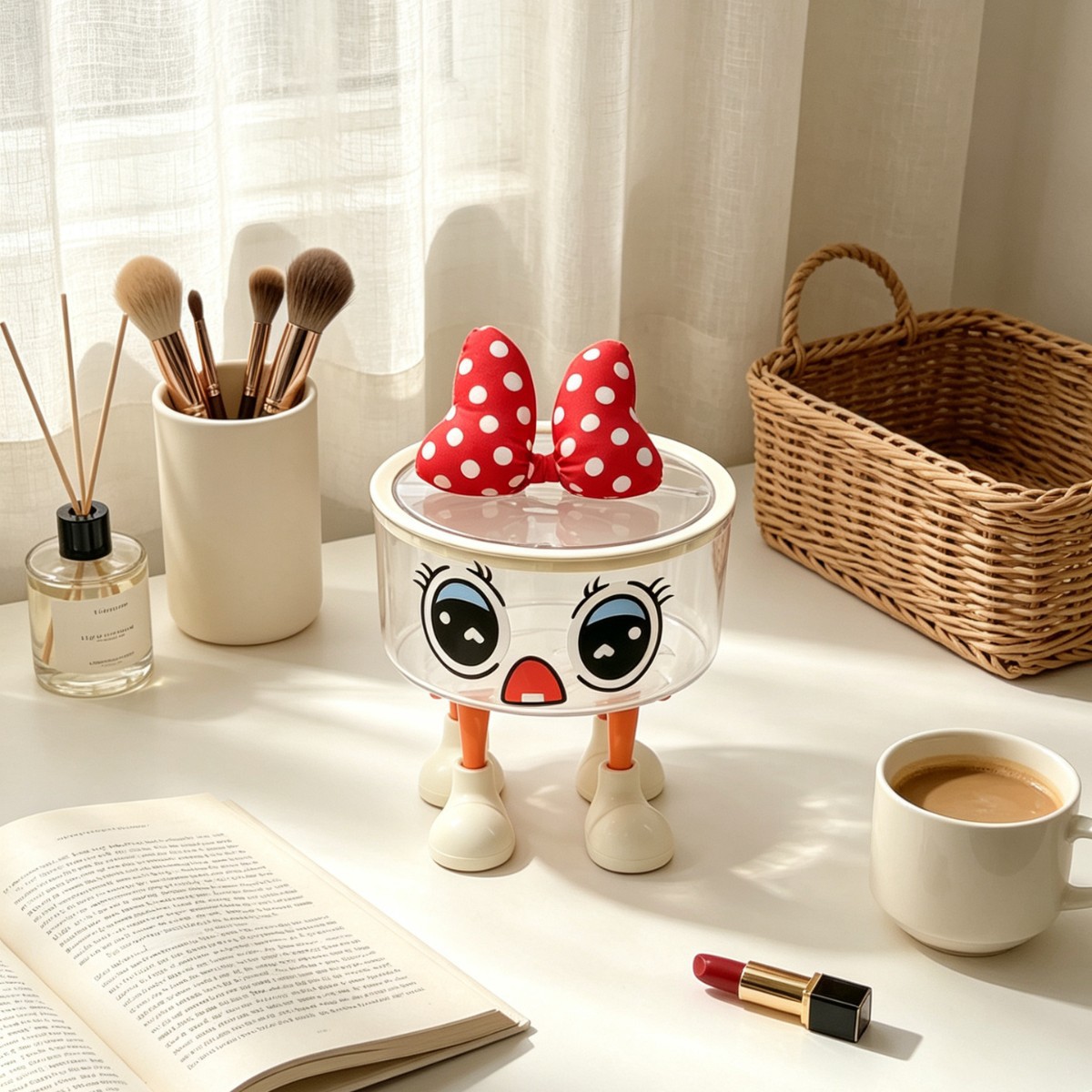 Small size with lidded eye stickers, 4-legged large bow [orange legs]