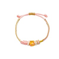Bracelet artisanal en or sable ancien, fait main, avec nœud fleur de pêcher et breloque élégante, tendance