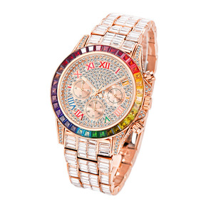 Montre-bracelet de luxe étanche à quartz pour femmes, nouveau design, arc-en-ciel, baguette diamant, vente en gros - Product Image 6