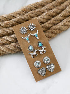 Ensembles <span class=keywords><strong>de</strong></span> boucles d'oreilles turquoise <span class=keywords><strong>de</strong></span> style occidental Cowgirl Cross Boot Horse Heart Flower Bull Head Shape Boucles d'oreilles Set pour femme - Product Image 5