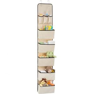 The Door Hanging Wall Organizer with 8 Pockets - Metal <b>Hooks</b> - Non Woven Hanging Organizer for Office - Product Image 2