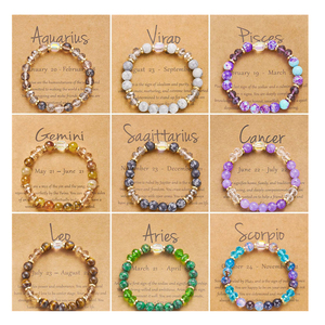 Pulsera de cuentas de cristal de piedra natural Tarjeta del zodiaco Buena suerte Salud Riqueza Hecha a mano Hombres Mujeres Brazaletes Pareja Pulsera Joyería - Product Image 2