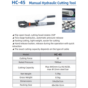 HC-45 6T 45mm manuale idraulico Cu/<span class=keywords><strong>Al</strong></span>/ACSR cavo alimentato utensile da taglio - Product Image 2