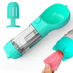 4 in 1 portatile all'aperto per cani da compagnia acqua ciotola per bottiglie Dispenser tazza con pala cacca della spazzatura sacchetto