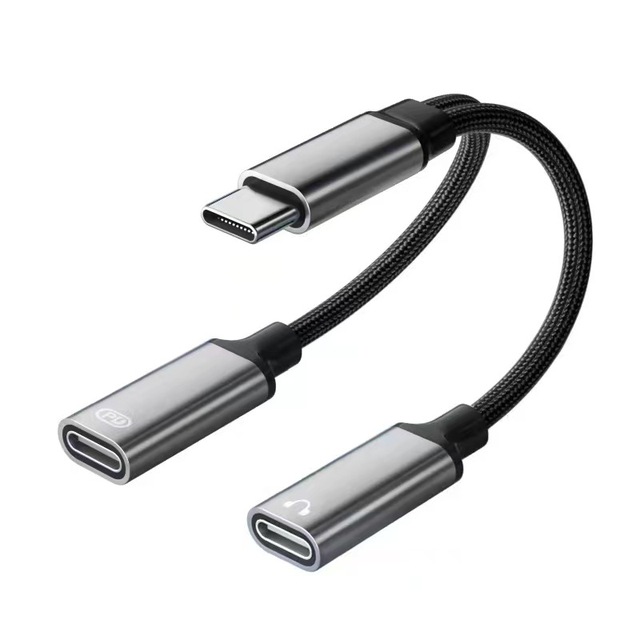 Wholesale 2-in-1 Type-C to 3.5mm Audio Cable Adapter Braided USB C Charging Headphone Charger with OTP Protection DC Output