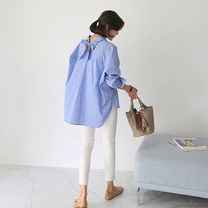ブティック卸売 2026年春新作 ストライプシャツ レディース ミドル丈 韓国風 ルーズ イレギュラー 長袖 レディースシャツ - Product Image 5