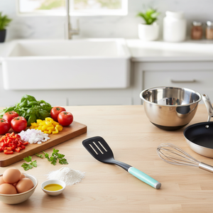 <span class=keywords><strong>Spatule</strong></span> à fentes classique <span class=keywords><strong>KitchenAid</strong></span> en nylon résistant à la chaleur, compatible lave-vaisselle, sans danger pour les ustensiles de cuisson antiadhésifs (Aqua Sky) - Product Image 1