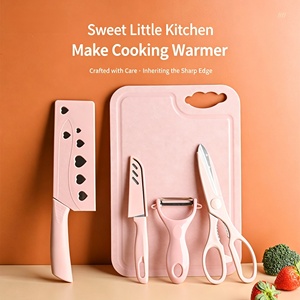 Ensemble d'ustensiles de cuisine pour préparation de repas pour bébé, 5 pièces, avec poignée en PP, couteau à fruits, éplucheur, ciseaux, planche à découper en plastique, pour la préparation de repas pour nourrissons - Product Image 1