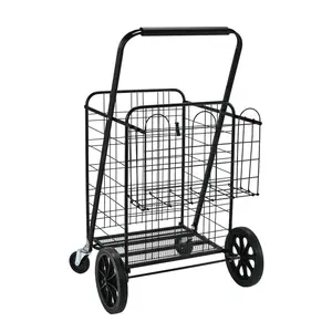 Carrito de compras multifuncional de 4 ruedas, carrito de comestibles ajustable, grande, para supermercado