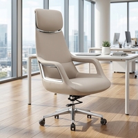 Chaise de Direction à Dossier Haut en Cuir PU avec Support Lombaire Moulé, Inclinaison Réglable, Cadre en Acier, Design Moderne, Base en Aluminium pour Bureau de Direction