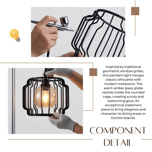 Nouvelle lampe suspendue en verre ambré avec globe en métal noir mat, style oriental, en promotion - Product Image 5