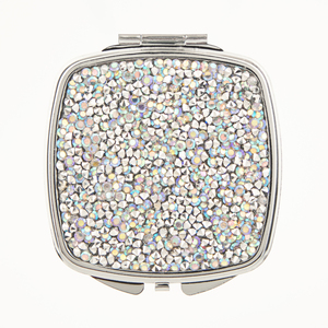 Bling Rhinestone <b>Square</b> Compact <b>Mirror</b> Rounded Edge Silver Electroplated Metal Frame Dual Sided HD Glass Pocket <b>Mirror</b> - Product Image 2