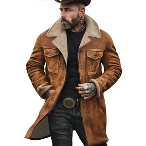 Trench-coat <span class=keywords><strong>mi</strong></span>-<span class=keywords><strong>long</strong></span> pour <span class=keywords><strong>homme</strong></span> Veste en jean colorblock double face avec doublure en Sherpa et <span class=keywords><strong>manteau</strong></span> <span class=keywords><strong>long</strong></span> zippé à poches multiples - Product Image 1