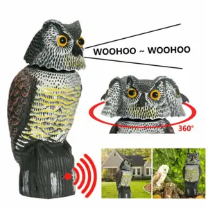 Realistic Bird Scarer Rotating Head Sound Owl Prowler Decoy Protection Repellent Pest Control Scarecrow Garden Yard Rotating Mov