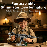 Ensemble de blocs de construction KQ104 Dark T-Rex Skeleton avec articulations mobiles et base de présentation, modèle de dinosaure, cadeau