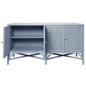 Eleanor Cabinet Rattan four door cabinet with <b>rope</b> front doors in painted <b>light</b> blue Woven/Wicker/Rattan/Cane - Product Image 2