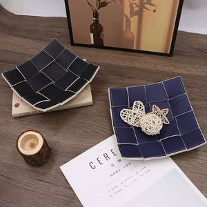 Stylish Modern Woven PU Leather Handmade Desktop Organizer Square Single <b>Storage</b> <b>Tray</b> for Keys Watches Coins Jewelry Home Office - Product Image 4