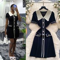 Robe Courte Décontractée et Élégante ZHEZHE Boutique Été 2025 pour Femme, Tricotée à Manches Courtes, Col Polo, Design Simple et Naturel