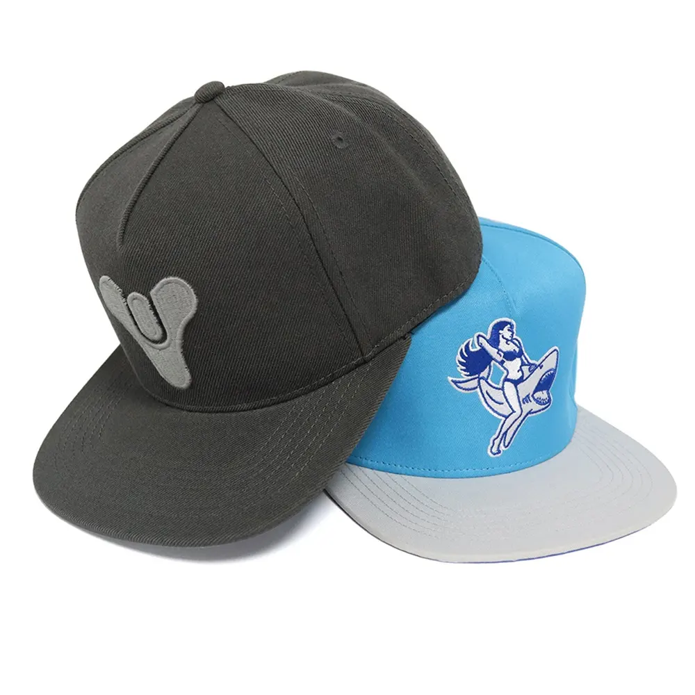 Hot Sale 5 Panel 100% Cotton Flat Bill Baseball Hat Custom 3D Embroidery Logo Hip Hop Snapback Hats Caps
