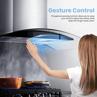 Campana extractora de pared de acero inoxidable plateado con arco de vidrio, 90 cm, control táctil, 1400 m³/h, chimenea extensible con ventilación